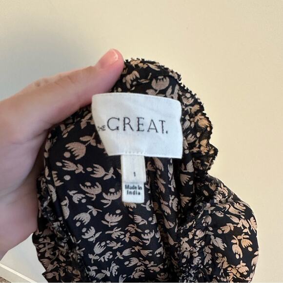 THE GREAT. Black Tan Floral Tiered Long Sleeve Maxi Dress 1 Small - Picture 12 of 16